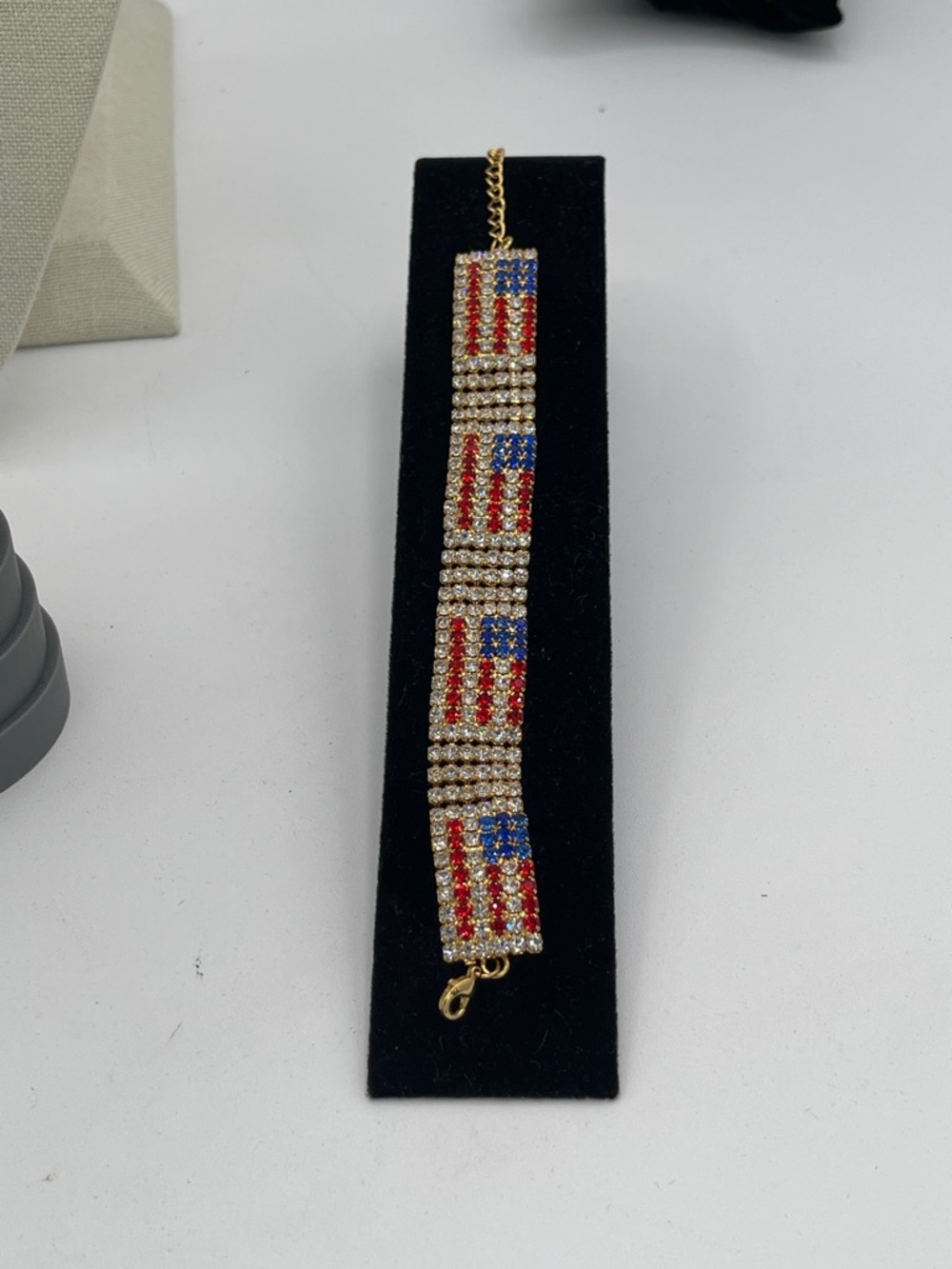 4.21.26-21 Patriotic Crystal Flag Bracelet - Red, White & Blue Sz 6-9